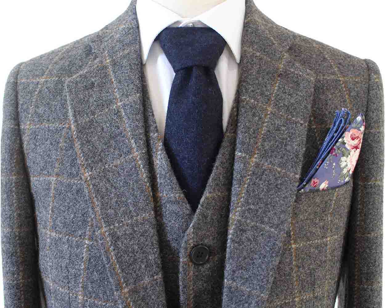 GREY WINDOWPANE CHECK TWEED 3 PIECE SUIT