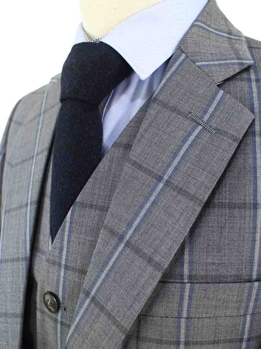 GREY WINDOWPANE WORSTED 3 PIECE SUIT