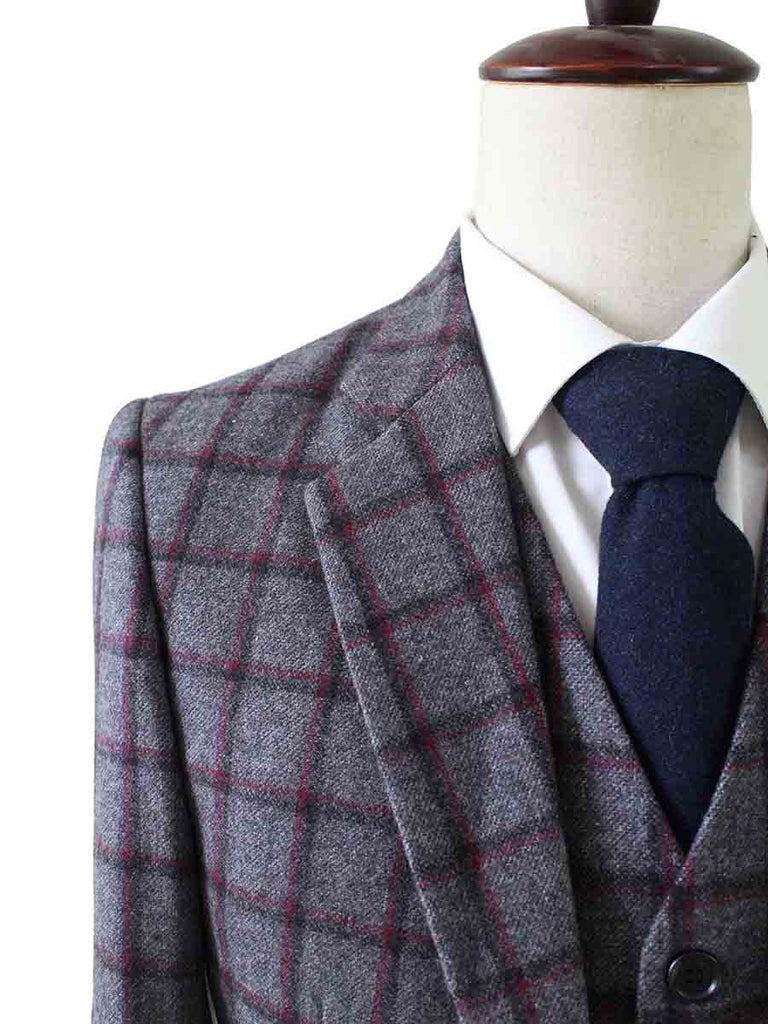 GREY RED WINDOWPANE PLAID TWEED 2 PIECE SUIT —BD. Tailormade – BDtailormade