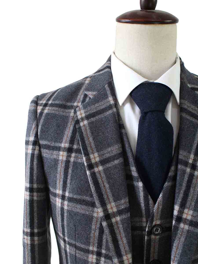 GREY WINDOWPANE PLAID TWEED 3 PIECE SUIT 丨BDtailormade