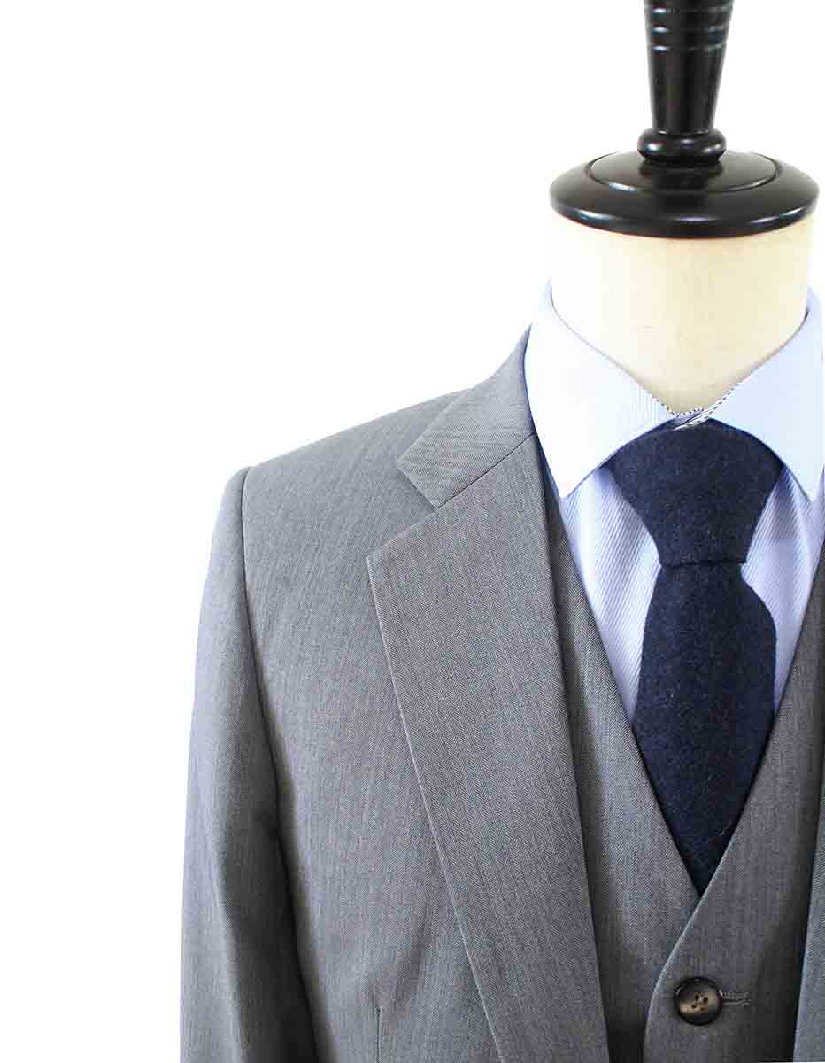 GREY HERRINGBONE WORSTED 3 PIECE SUIT