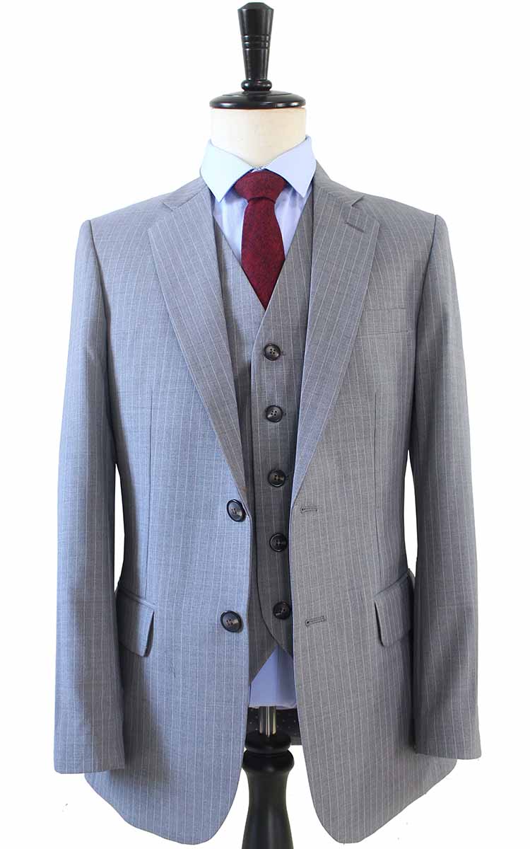 LIGHT GREY PINSTRIPE WORSTED 3 PIECE SUIT