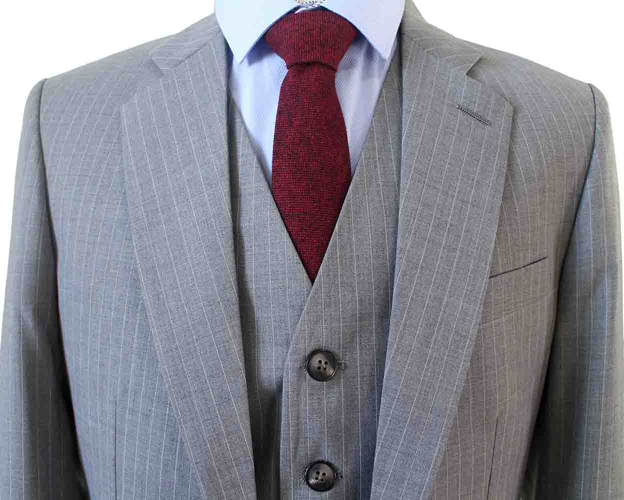 LIGHT GREY PINSTRIPE WORSTED 3 PIECE SUIT