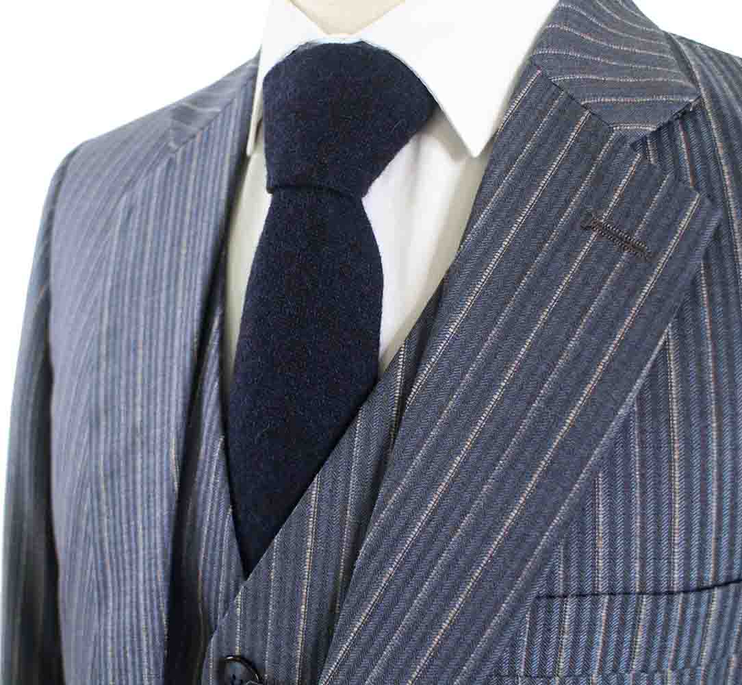 LIGHT BLUE PINSTRIPE WORSTED 3 PIECE SUIT