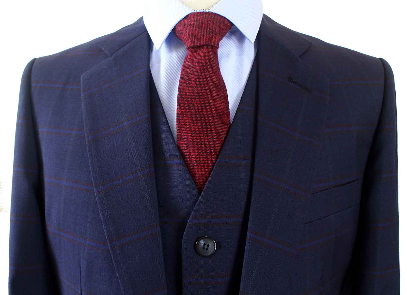 NAVY WINDOWPANE WORSTED 3 PIECE SUIT