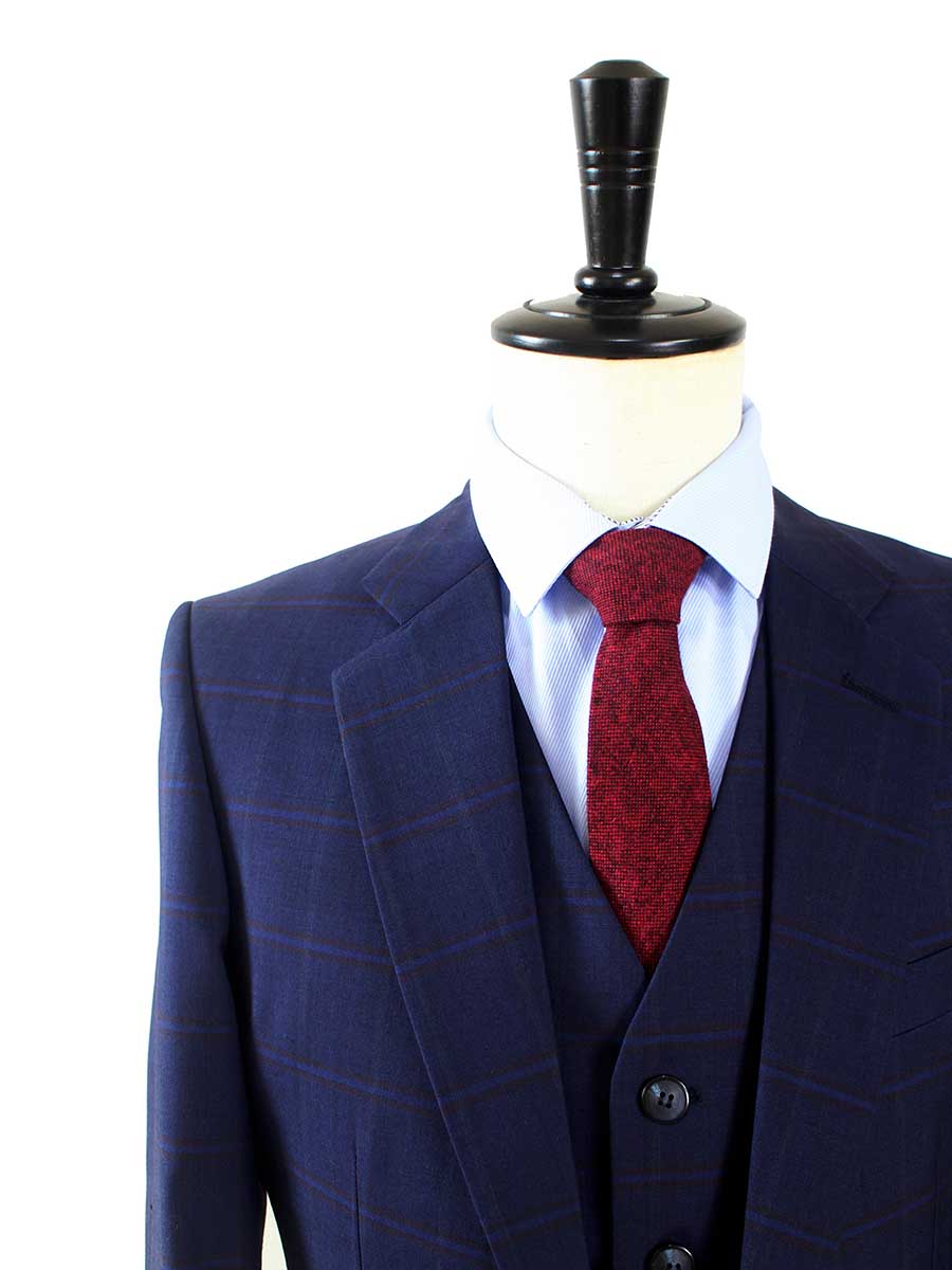 NAVY WINDOWPANE WORSTED 3 PIECE SUIT