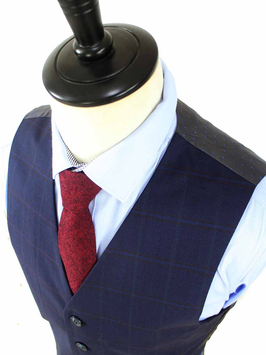 NAVY WINDOWPANE WORSTED 3 PIECE SUIT