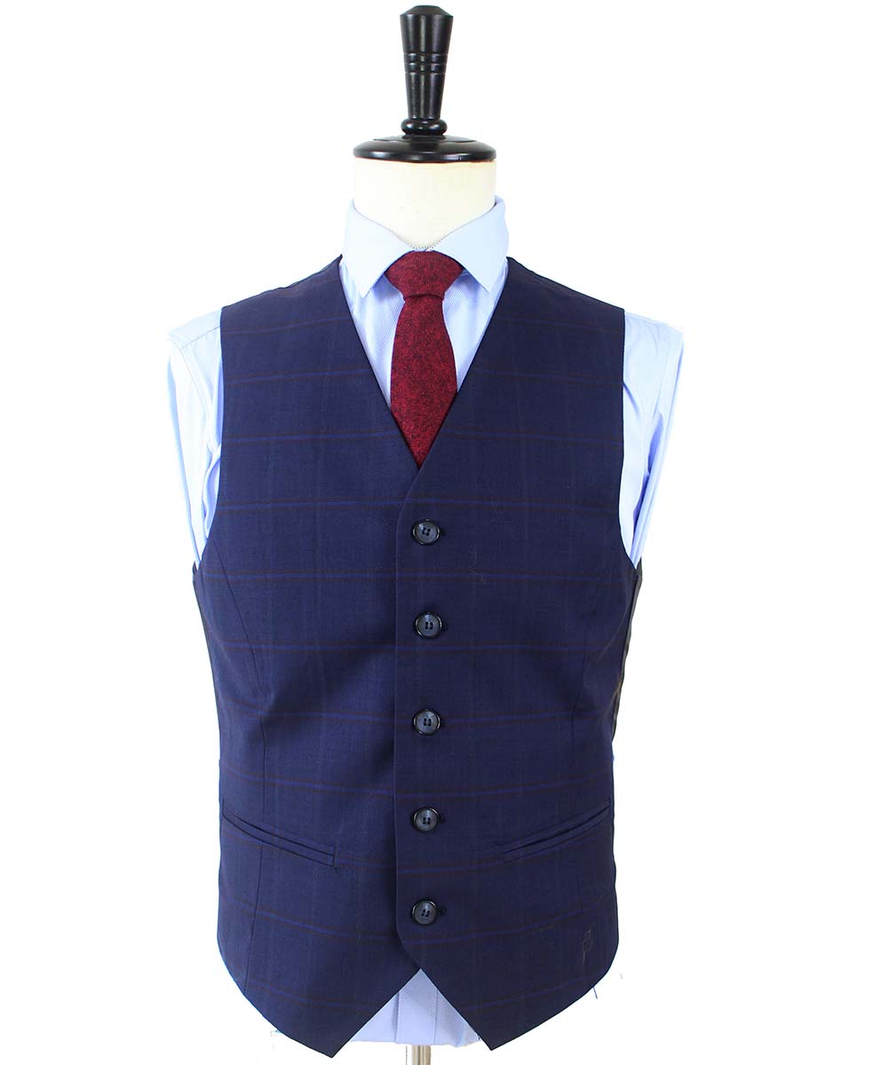 NAVY WINDOWPANE WORSTED 3 PIECE SUIT