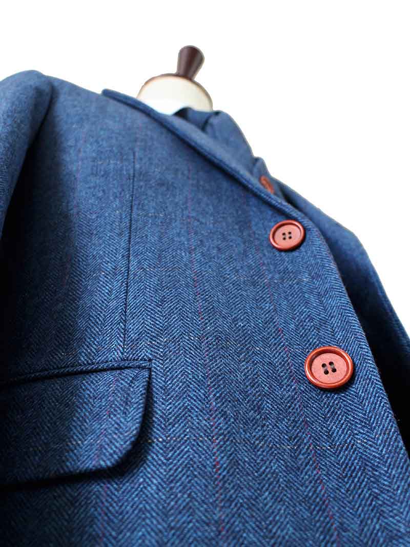 BLUE HERRINGBONE TWEED 3 PIECE SUIT