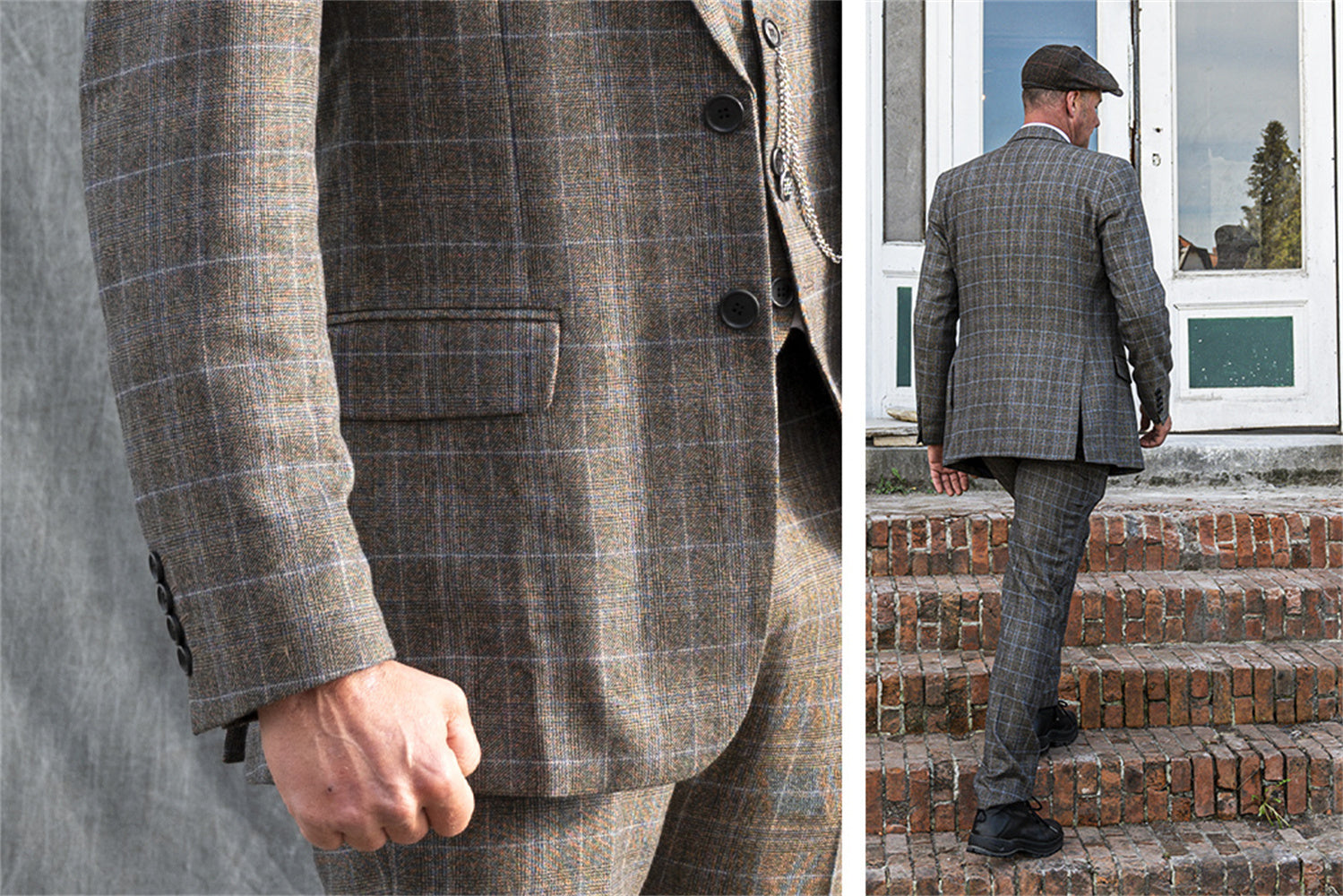 BROWN PRINCE OF WALES OVERCHECK TWEED 3 PIECE SUIT