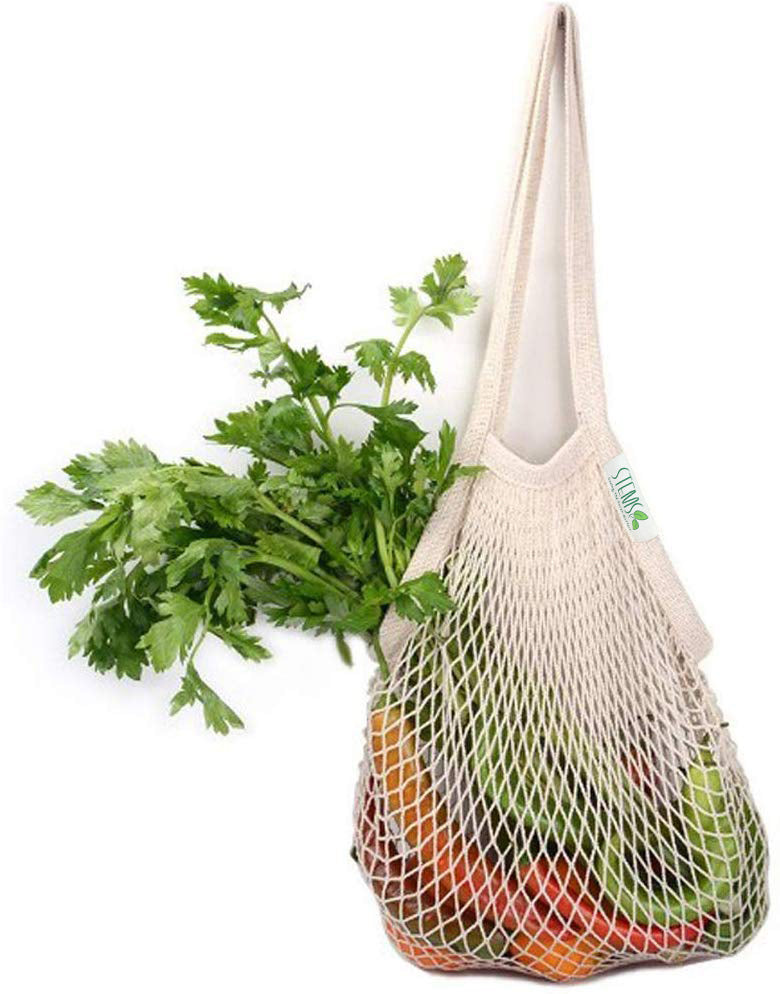 Double Stitched Long Handle Cotton Produce Bag - Eco-Friendly and Reusable Grocery Bag - 100% Premium Cotton - Saving The Earth Matters