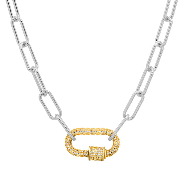 CZ Gold Plated Silver Paperclip Chain Necklace