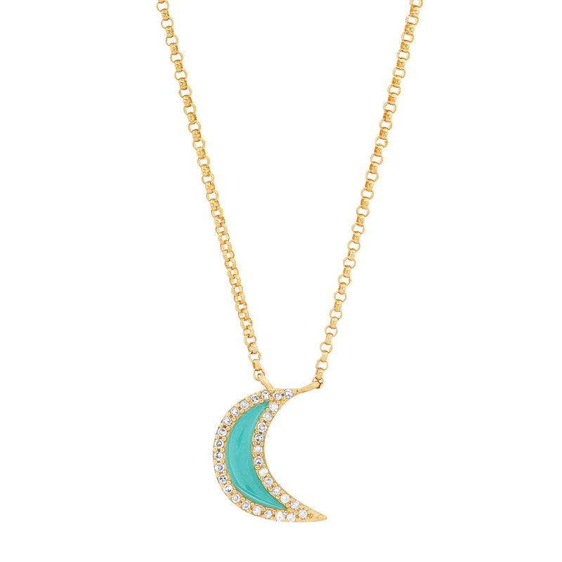 TURQUOISE CRESCENT MOON NECKLACE, GOLD 