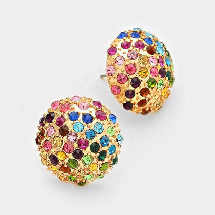 Multi Colored Crystal Dome Stud Earrings on Gold | 214011 - lmbling