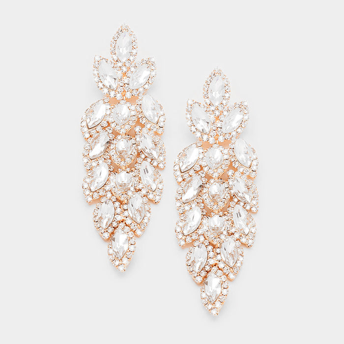 Large Clear Crystal Statement Pageant Earrings on Rose Gold | 476306