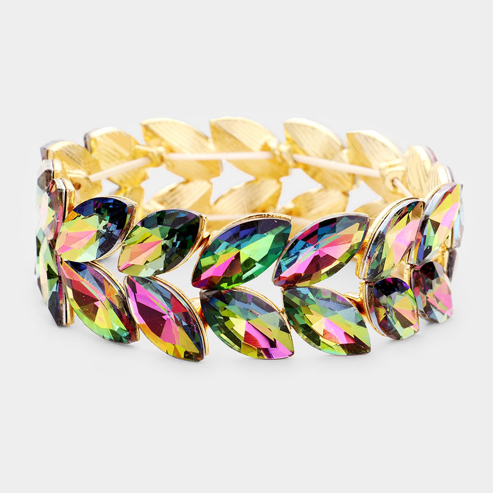 Wide Multi-Color Three Row Crystal | Stretch - Bracelet lmbling Stone L&M Big Oval Bracelet | Chunky Bling