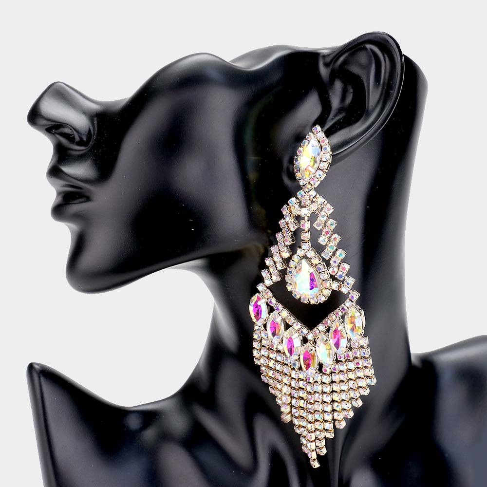 Clear Crystal Embellished Abstract Door Knocker Pageant Earrings