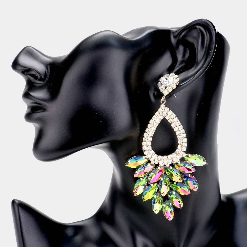 Elegant Marquise Clear Crystal Cluster Chandelier Pageant Earrings / Prom  Earrings