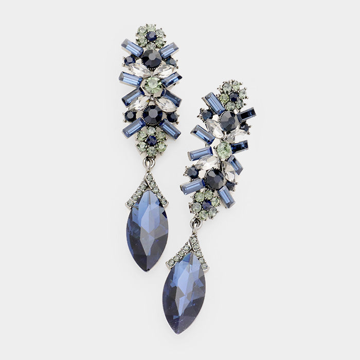 Large Navy Crystal Chandelier Pageant Earrings | 512239