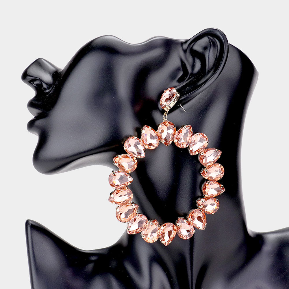 Chunky Peach Marquise Teardrop Stone Pageant Earrings | 491070