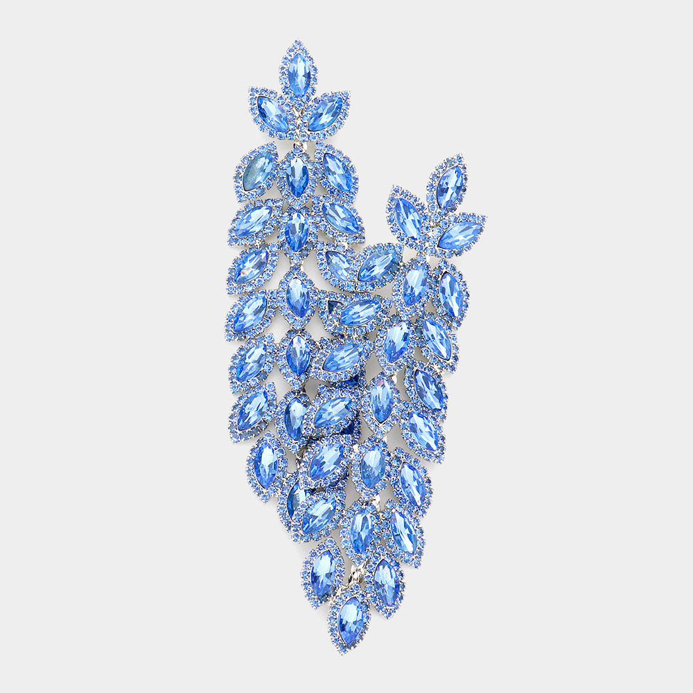 Large Light Blue Crystal Statement Pageant Earrings