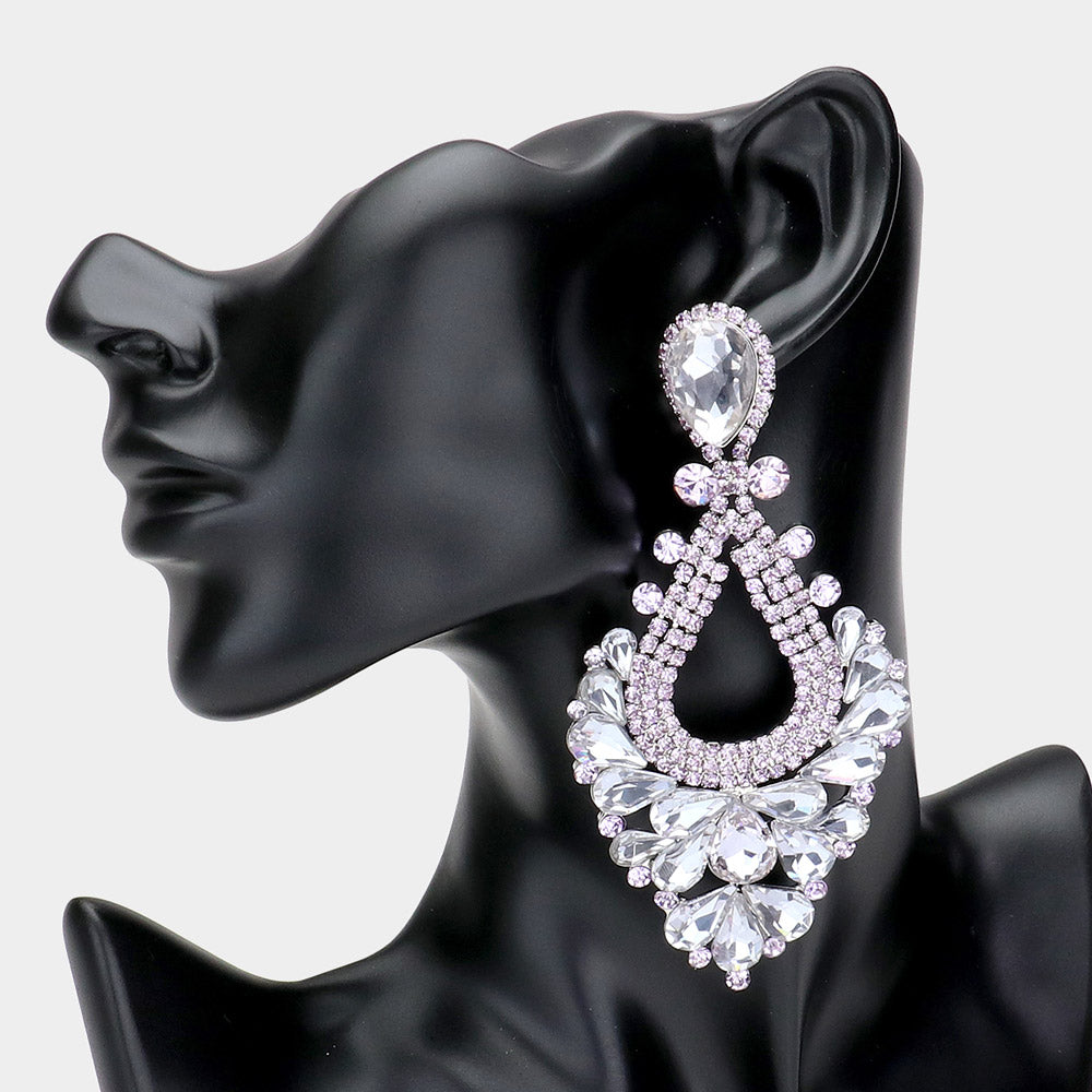 Large Multi-Color Crystal Statement Pageant Earrings
