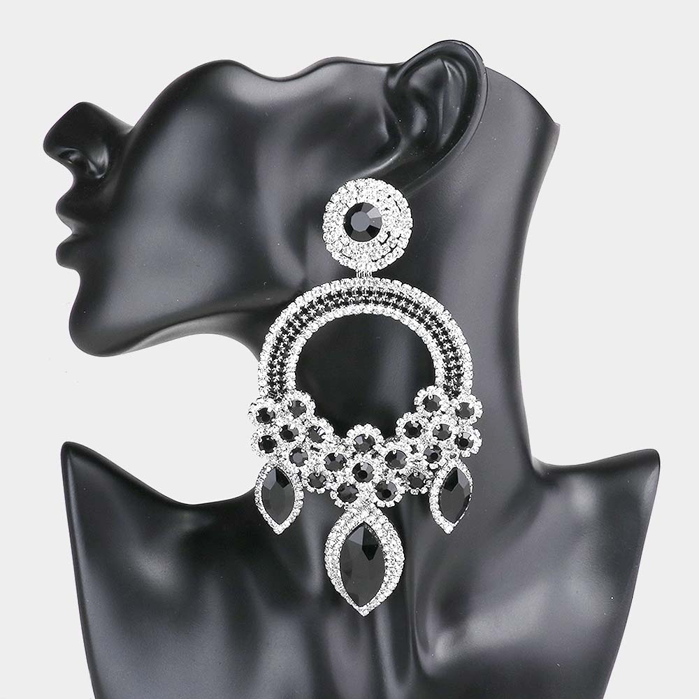 Long Clear/Black Crystal Chandelier Pageant Earrings