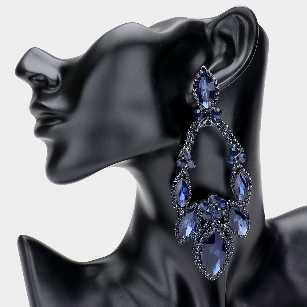 Large Light Blue Crystal Statement Pageant Earrings