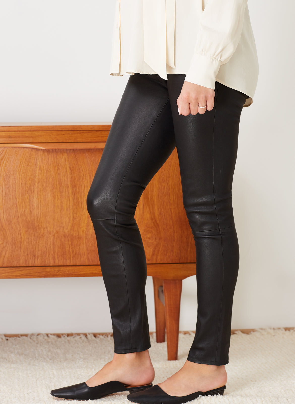 maternity leather look trousers