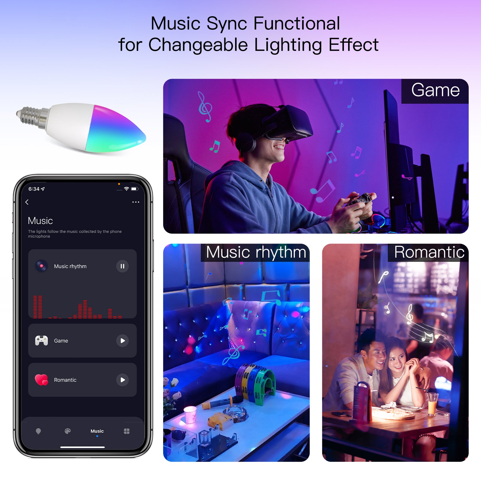 Music Sync Functional for Changeable Lighting Effect