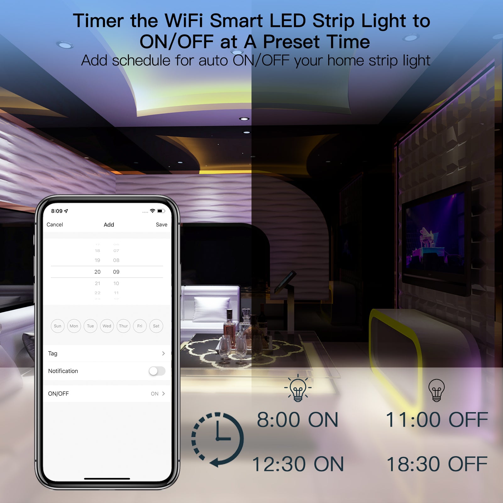 Add schedule for auto ON/OFF your home strip light