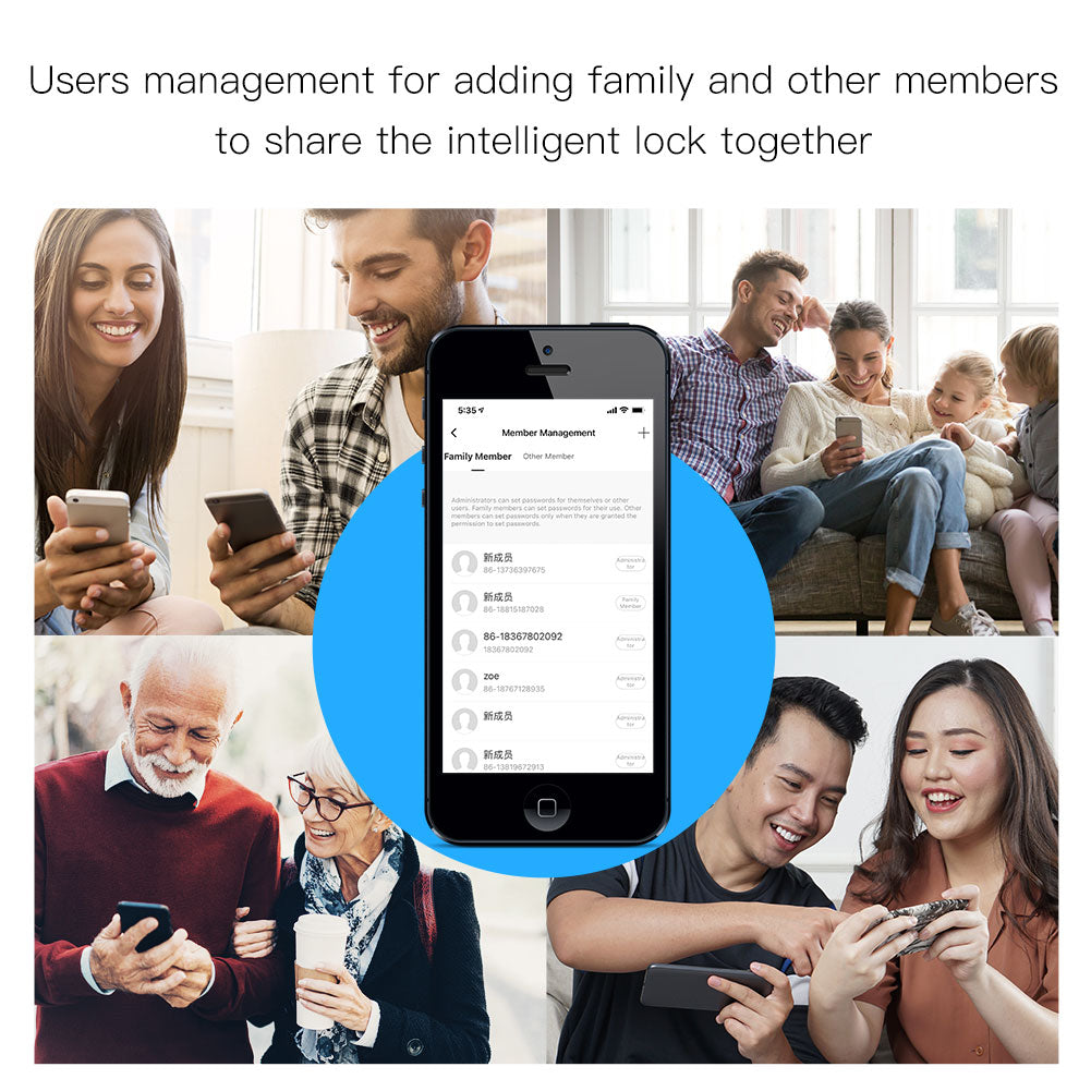 Users management for adding family and other members to share the intelligent lock together
