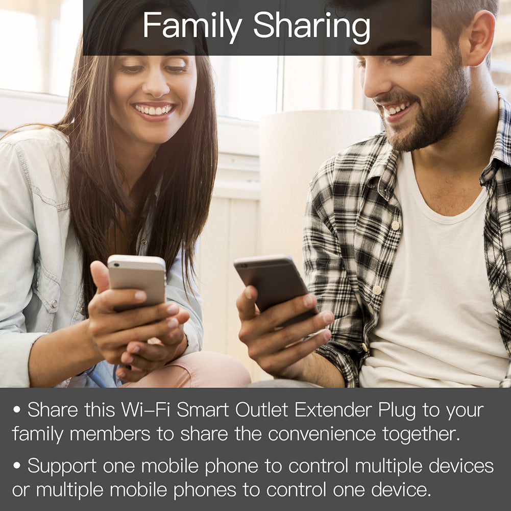 Share this Wi- -Fi Smart Outlet Extender Plug to your family members to share the convenience together.