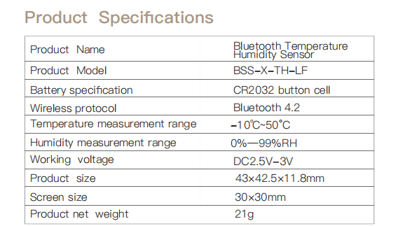 bluetooth temperature humidity sensor Product Specifcations