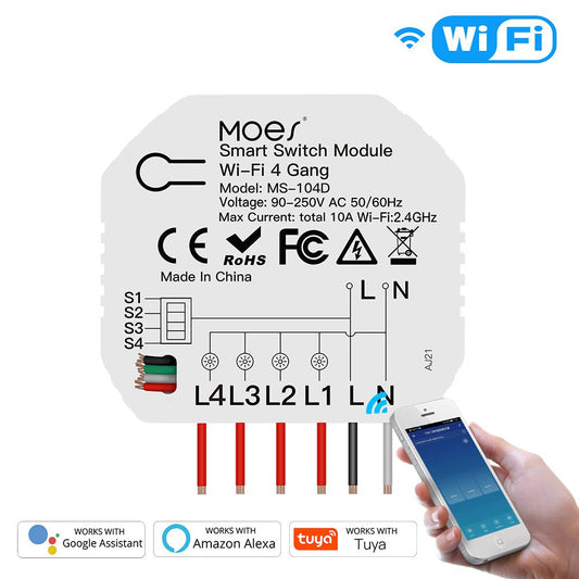 MoesGo Interruptor inteligente WiFi RF433 de 2ª generación de pared táctil  inteligente, no necesita cable neutro, compatible con Smart Life/Tuya App