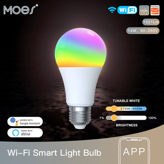 Bombillo LED Smart WiFi, 14W / 1500Lm, Colores RGB+W+C Modelo  WB-YBA14-RCW-E27-110
