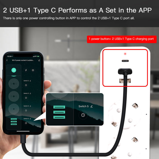 WiFi Brazil Smart Power Strip Surge Protector 4 Brazil Plug BR Outlets  Socket USB Type C Tuya App Voice Control by Alexa Google