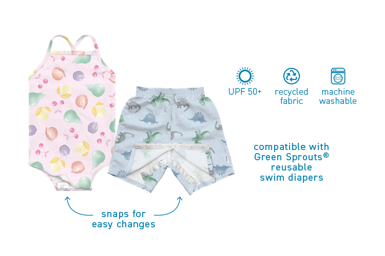 snaps for easy changes, compatible with Green Sprouts reusable swim diaper