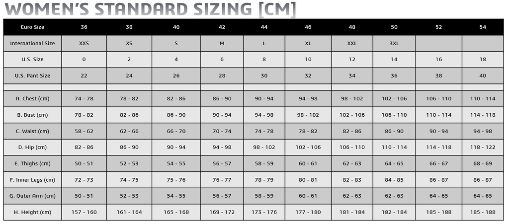 STANDARD SUIT SIZING CHARTS – SCHMOTTER MOTION