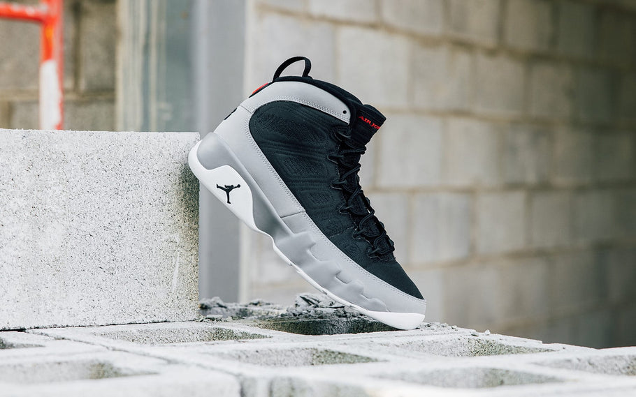 black grey and white jordan 9