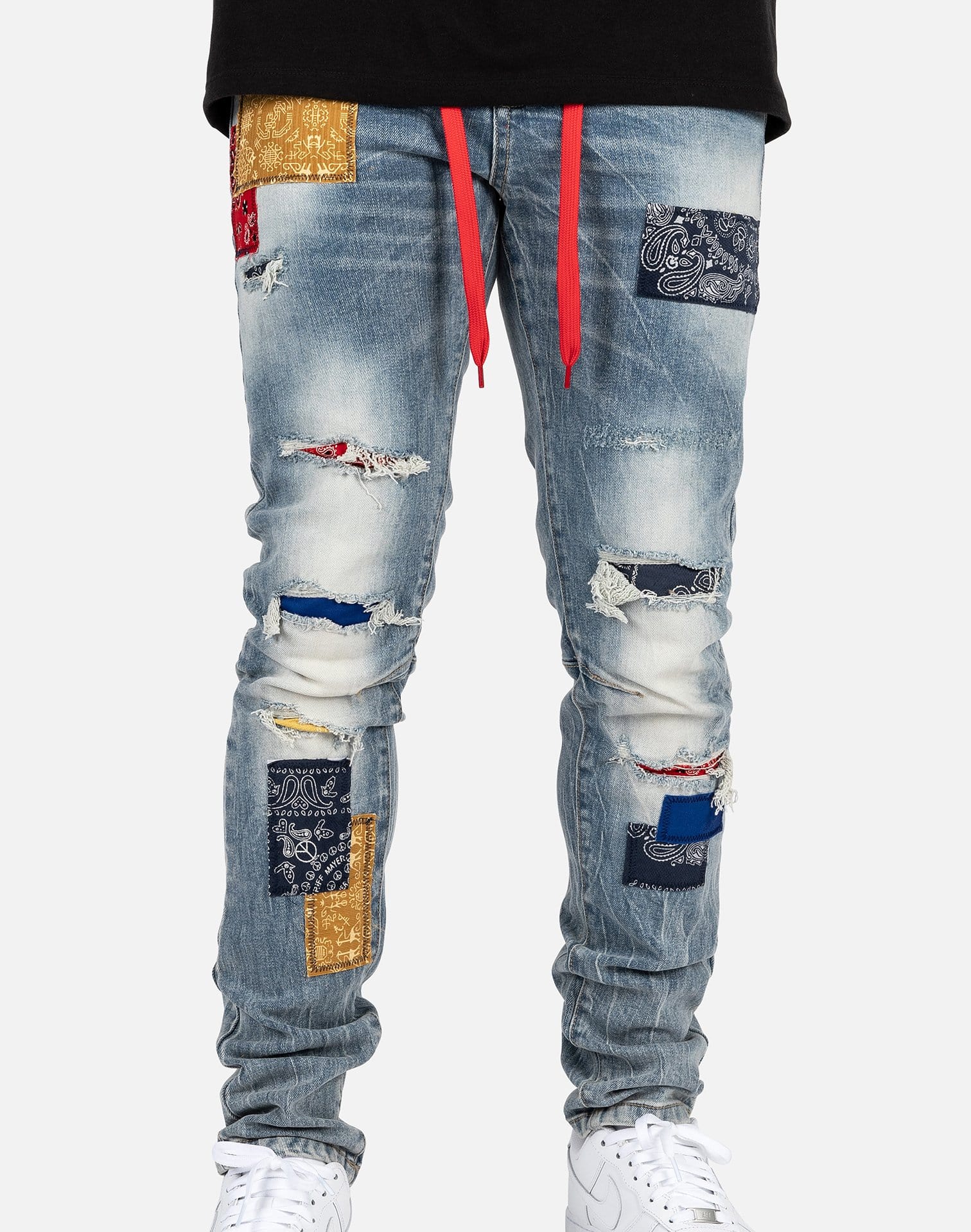 mens jeans with bandana patches