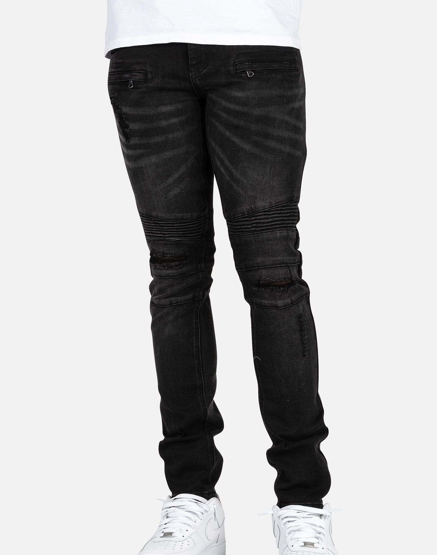 black ripped biker jeans