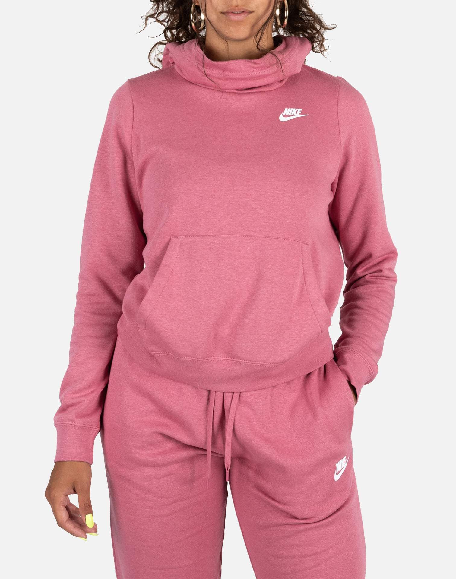 nike funnel neck hoodie pink