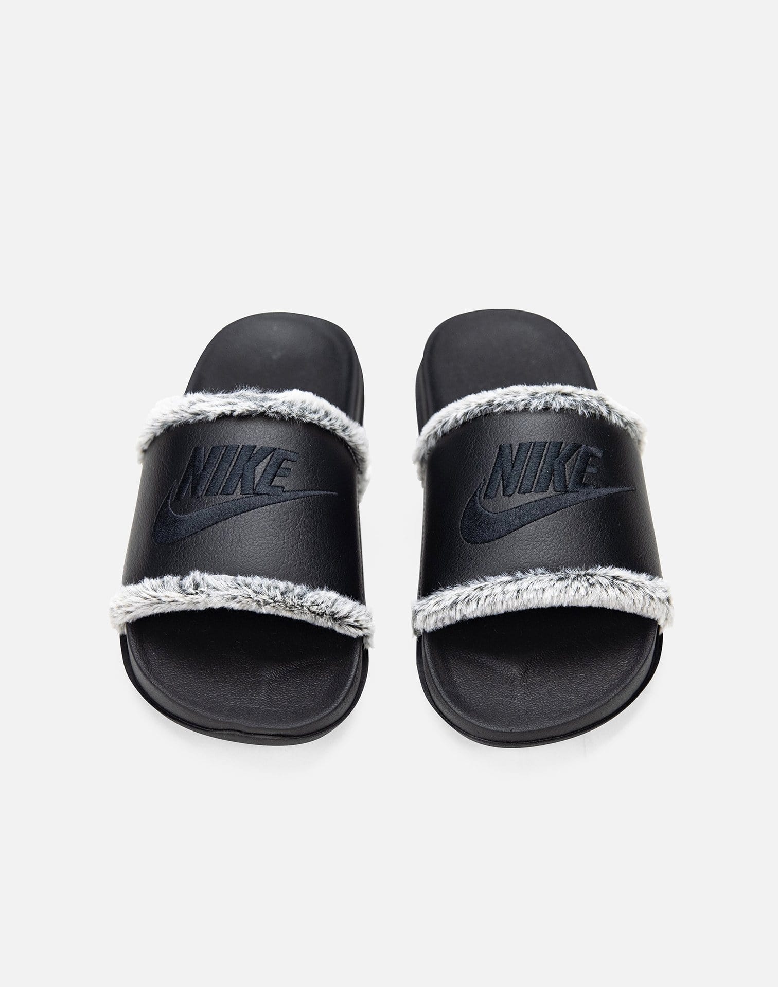 nike offcourt sliders in black with fur