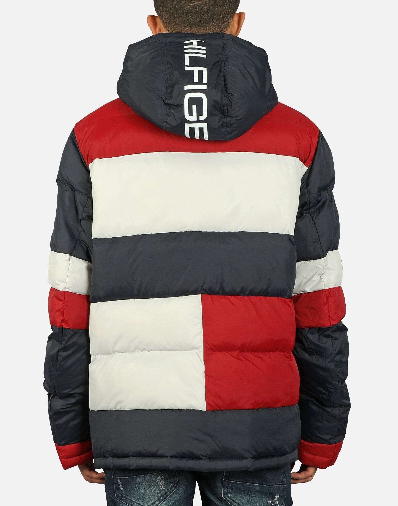 tommy hilfiger colorblock puffer jacket