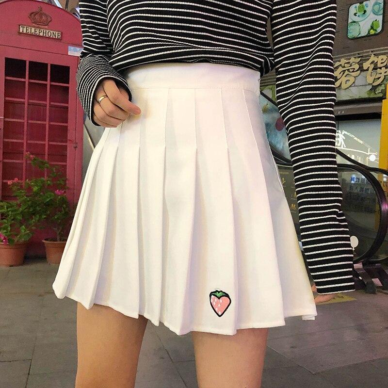 egirl aesthetic skirt skirts sweet female outfits kawaii korean grunge cosmique harajuku pleated strawberry waist embroidery student