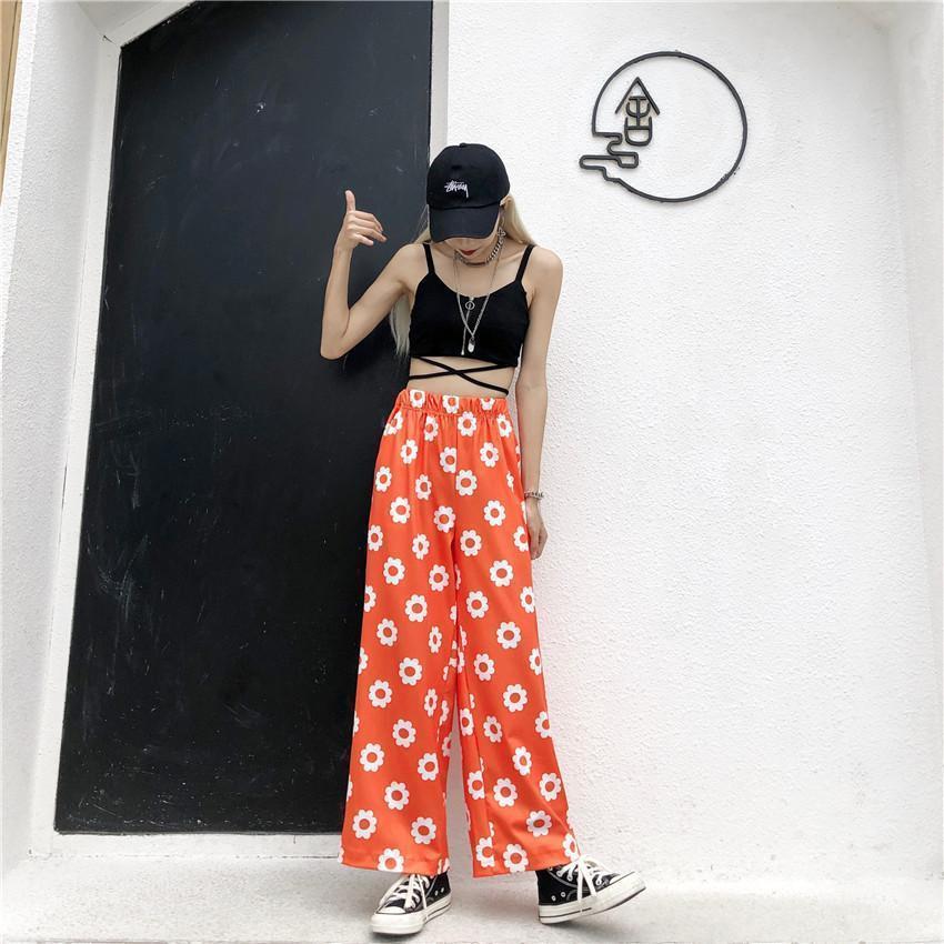 Aesthetic Cute Flower Print Pants - Cosmique Studio