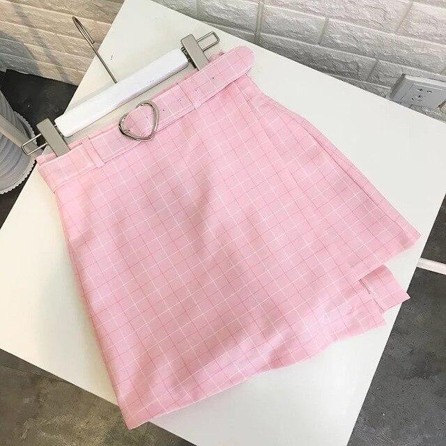 Aesthetic Cute Heart Belt Mini School Skirt - Cosmique Studio