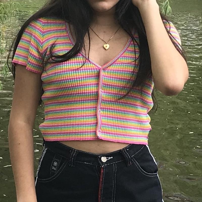 AESTHETIC RAINBOW KNITTED CROP TOP Cosmique Studio