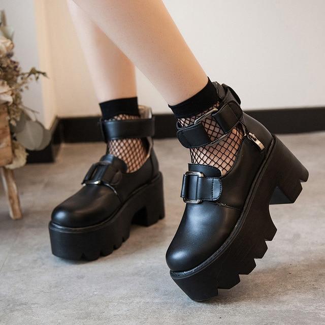 EGIRL STYLE BLACK PLATFORM SHOES 